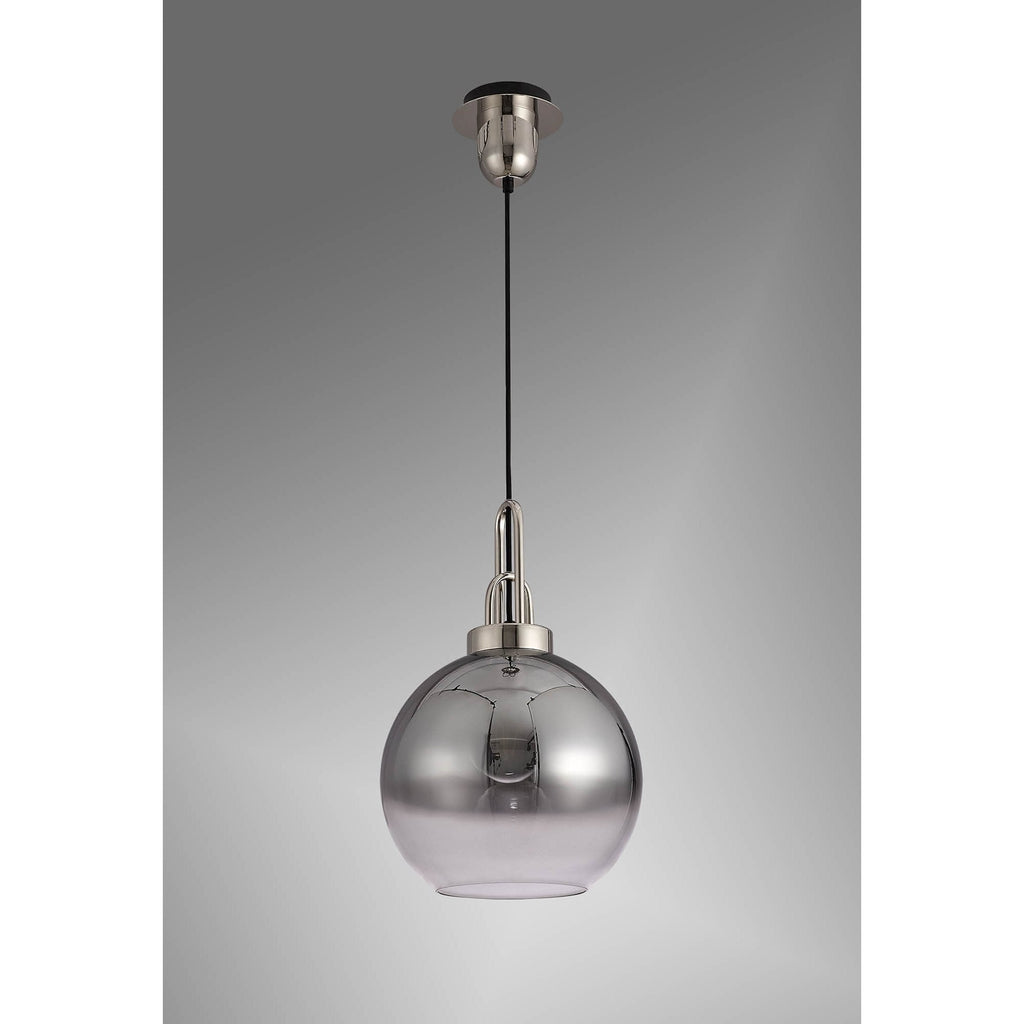 NLK00019 Amsterdam 1 Light Pendant With 30cm Globe Glass Polished Nickel/Matt Black/Smoked/Clear