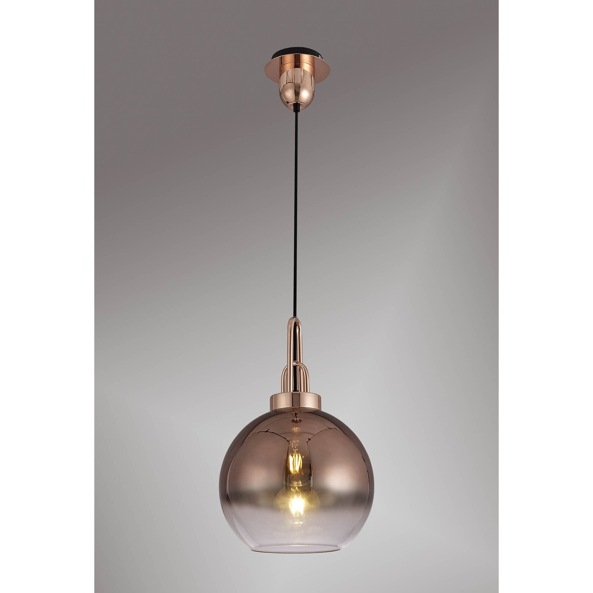 NLK00029 Acme 1 Light Pendant With 30cm Globe Glass Copper/Matt Black/Clear