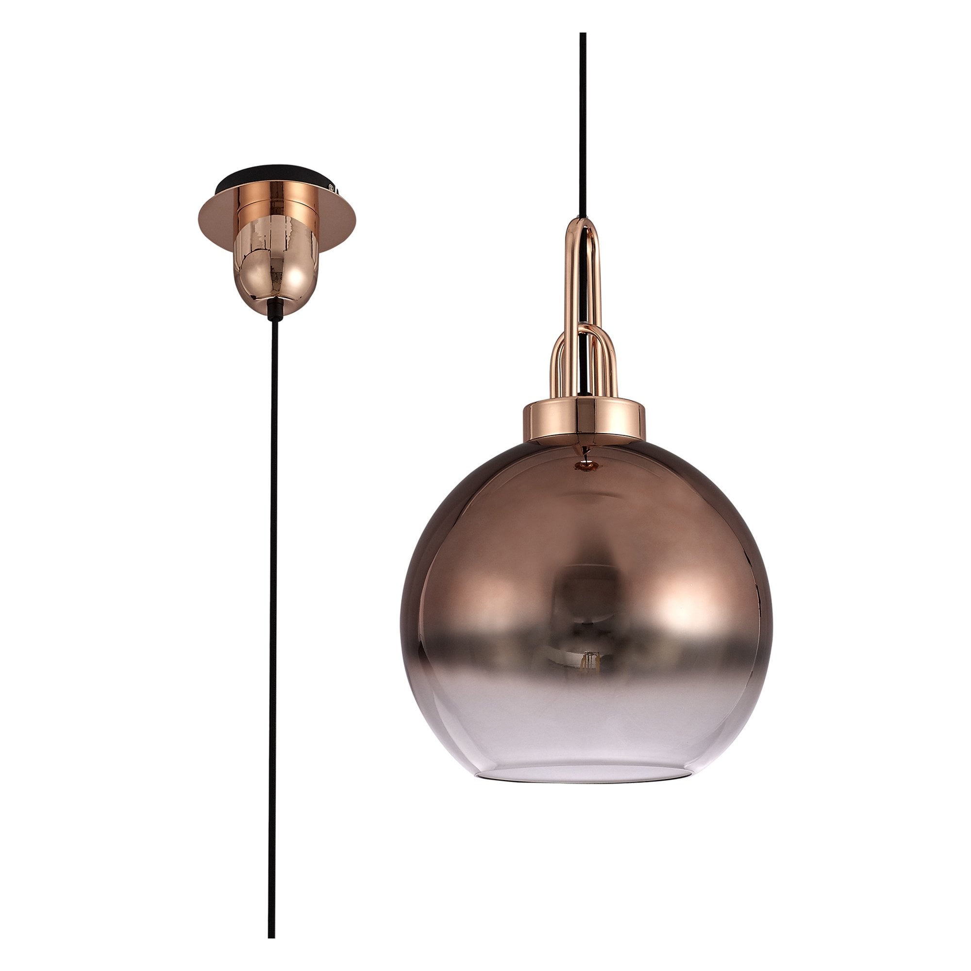 NLK00029 Acme 1 Light Pendant With 30cm Globe Glass Copper/Matt Black/Clear