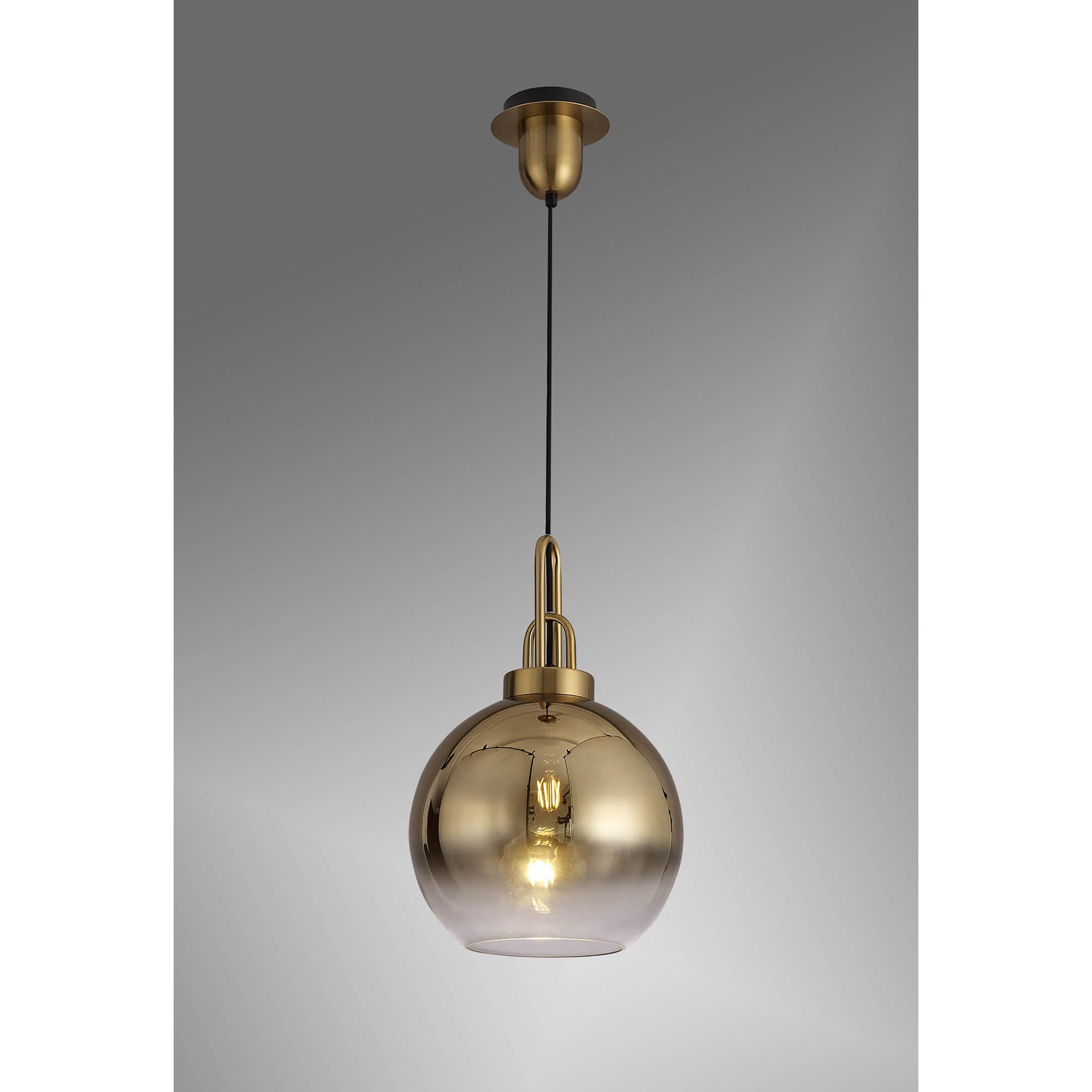 NLK00039 Acme 1 Light Pendant With 30cm Globe Glass Brass Gold/Matt Black/Clear