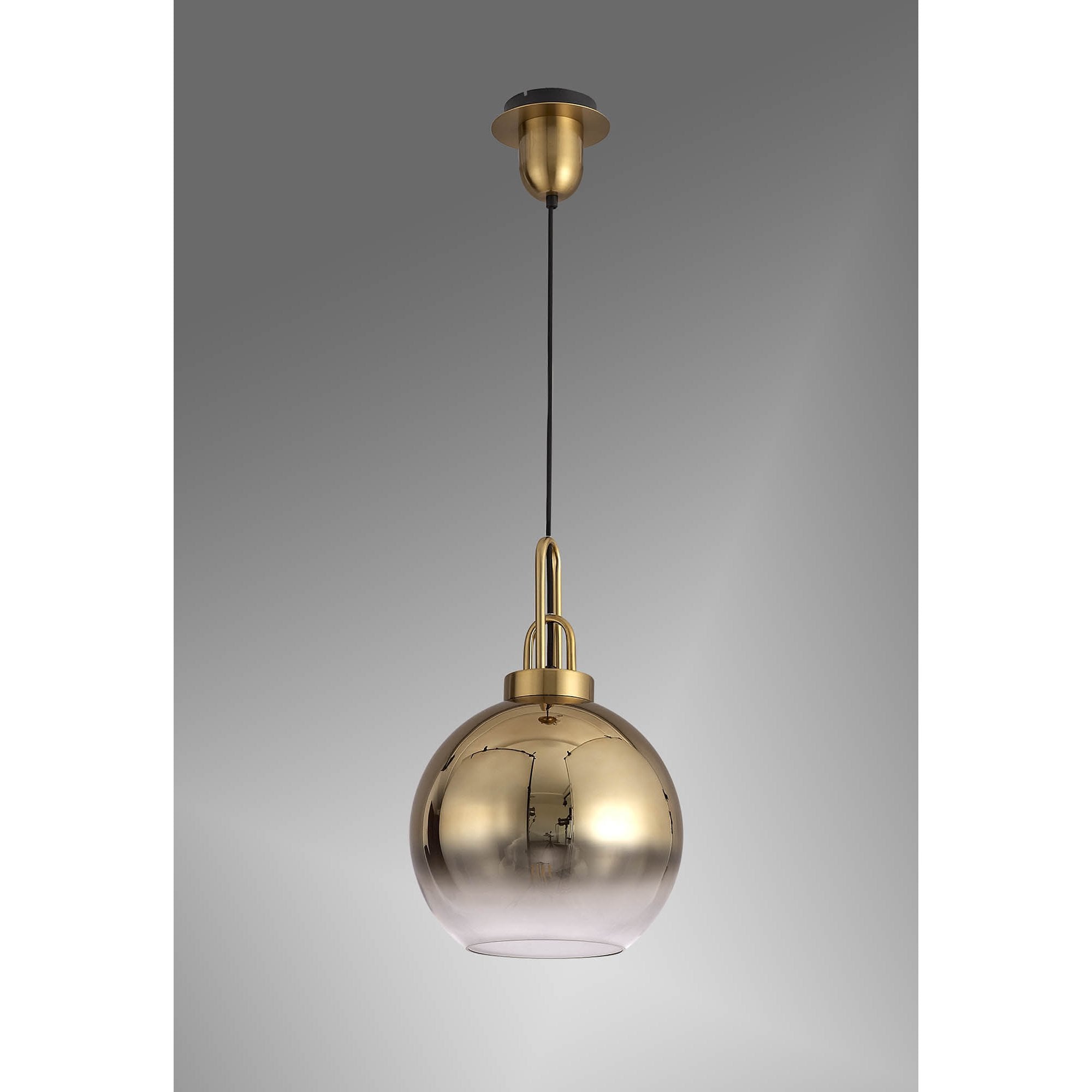 NLK00039 Acme 1 Light Pendant With 30cm Globe Glass Brass Gold/Matt Black/Clear