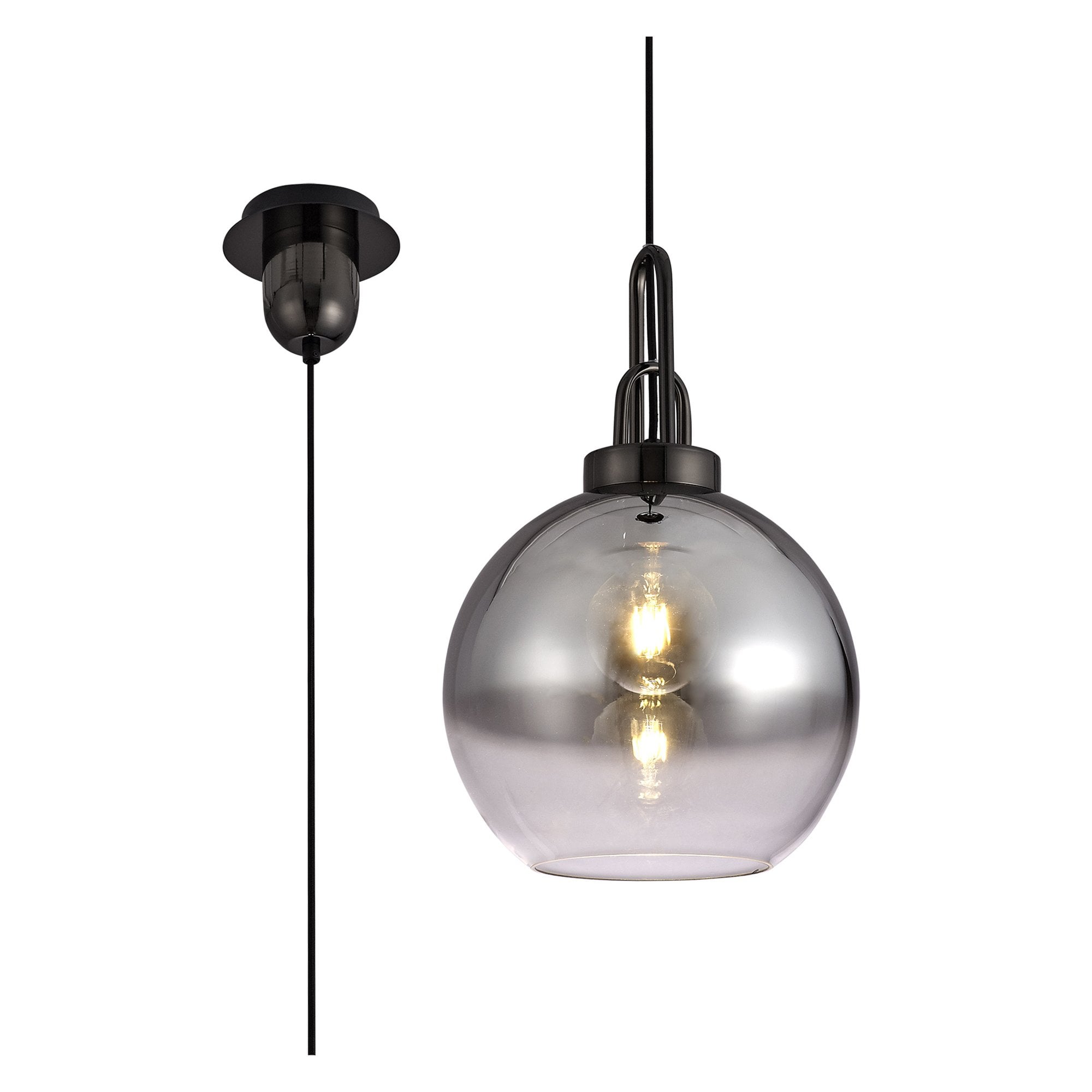 NLK00049 Acme 1 Light Pendant With 30cm Globe Glass Black Chrome/Matt Black/Smoked/Clear
