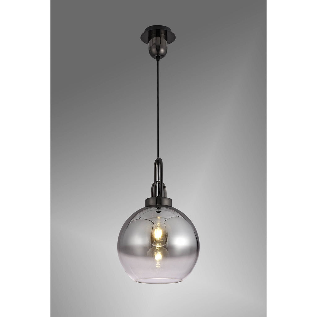 NLK00049 Acme 1 Light Pendant With 30cm Globe Glass Black Chrome/Matt Black/Smoked/Clear