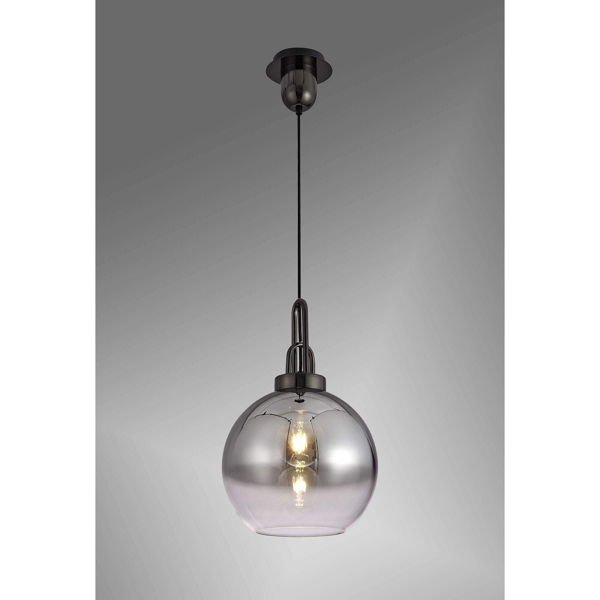 NLK00049 Acme 1 Light Pendant With 30cm Globe Glass Black Chrome/Matt Black/Smoked/Clear