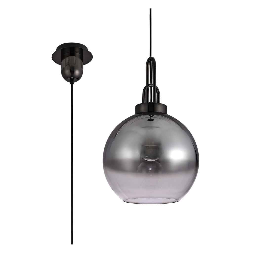 NLK00049 Acme 1 Light Pendant With 30cm Globe Glass Black Chrome/Matt Black/Smoked/Clear