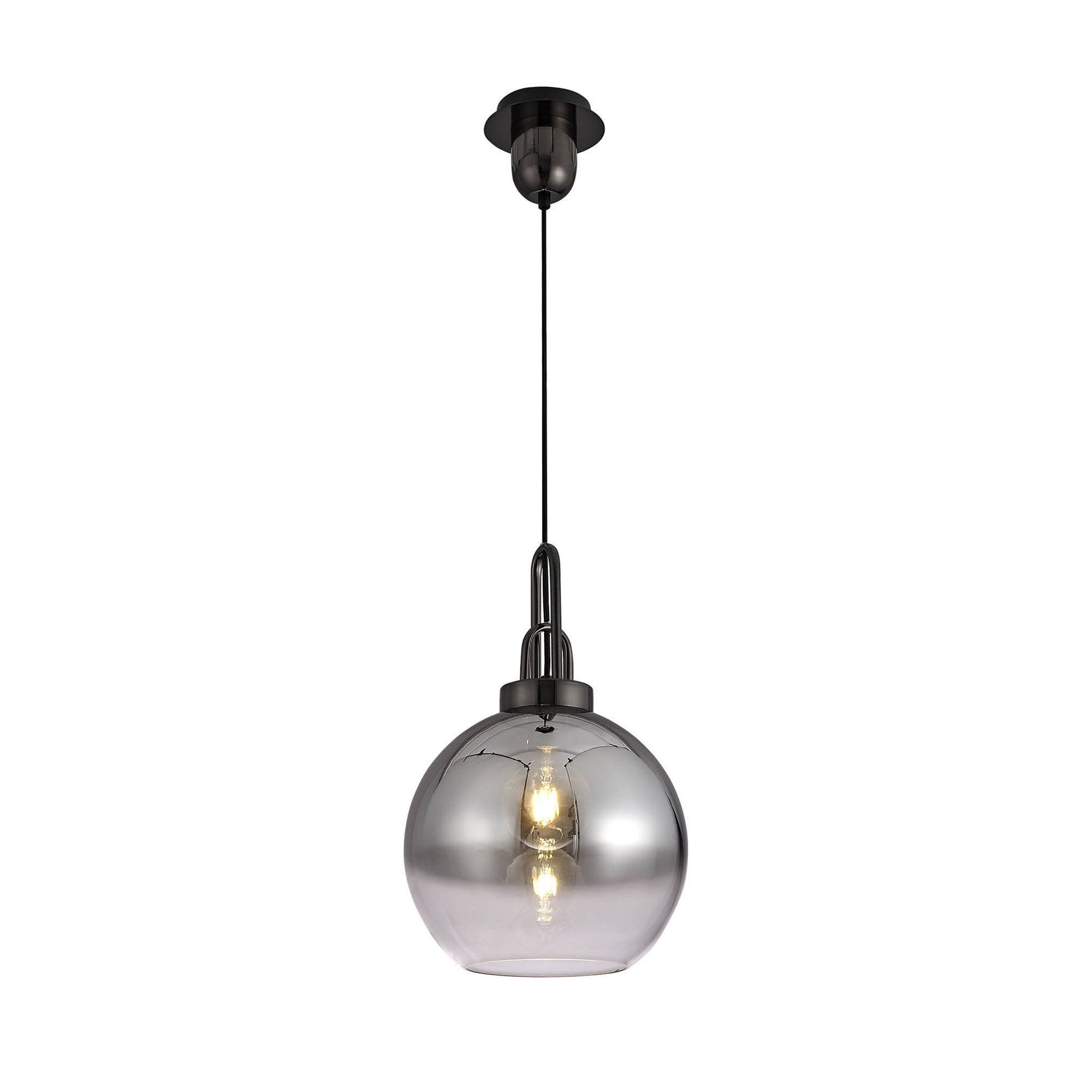 NLK00049 Acme 1 Light Pendant With 30cm Globe Glass Black Chrome/Matt Black/Smoked/Clear