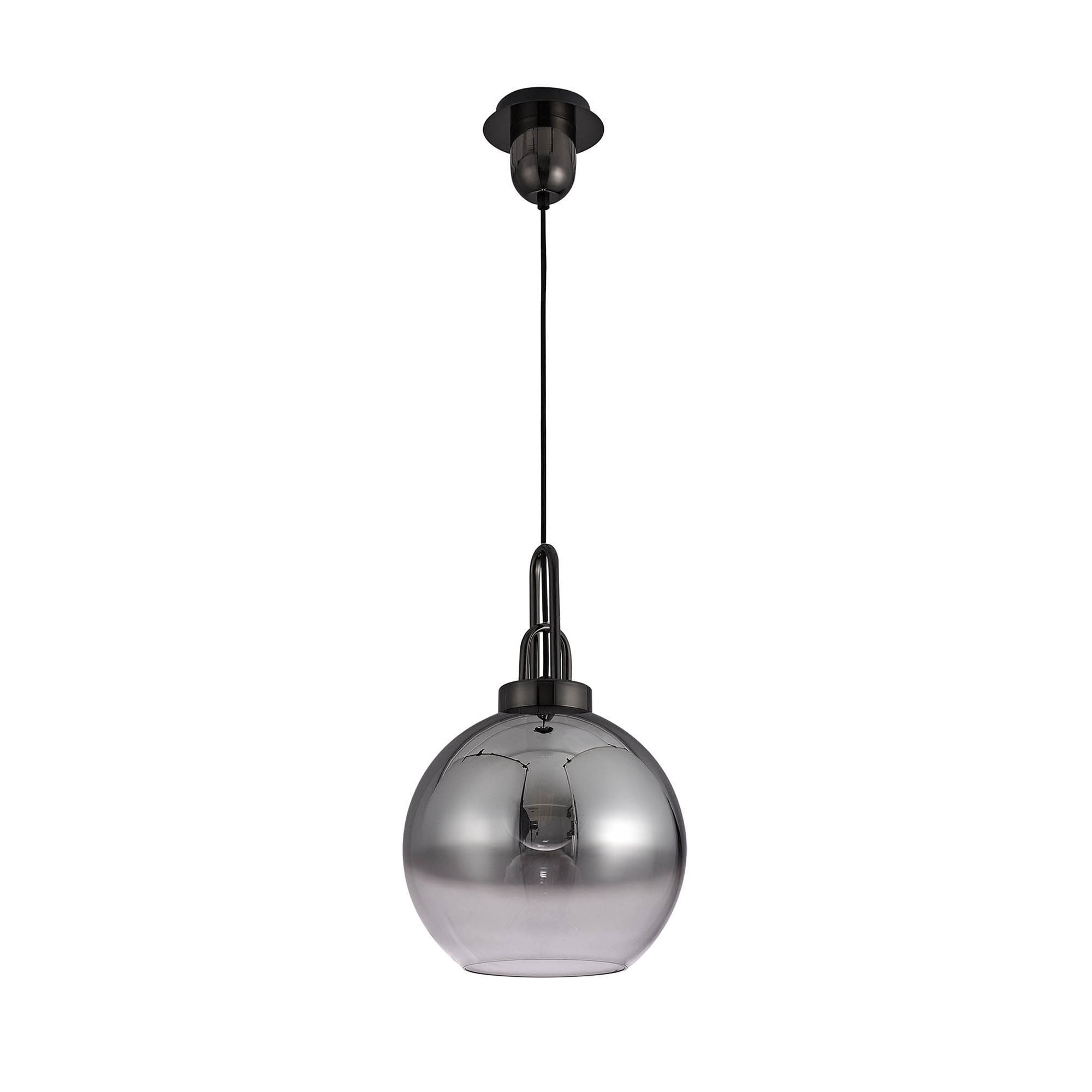 NLK00049 Acme 1 Light Pendant With 30cm Globe Glass Black Chrome/Matt Black/Smoked/Clear