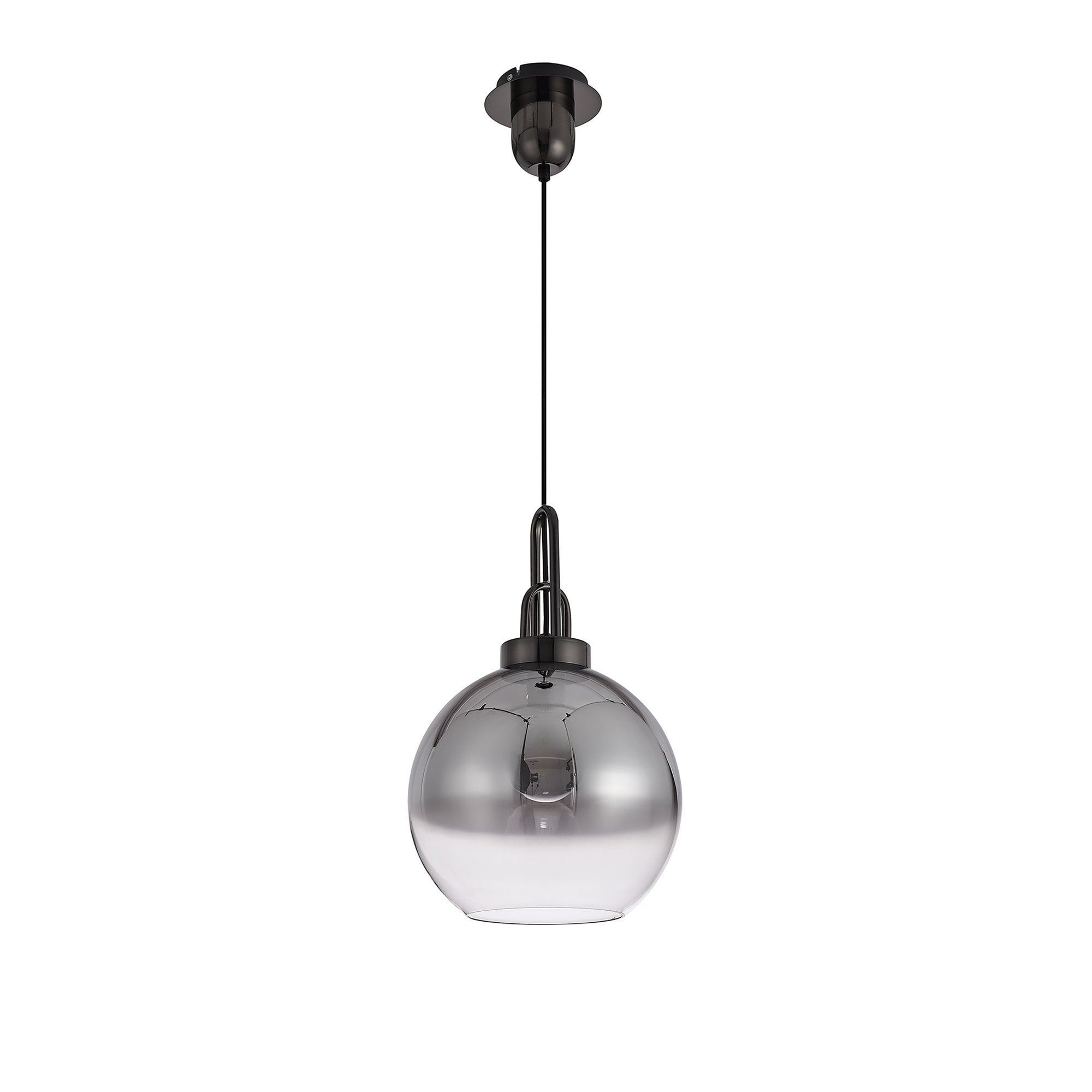 NLK00049 Acme 1 Light Pendant With 30cm Globe Glass Black Chrome/Matt Black/Smoked/Clear