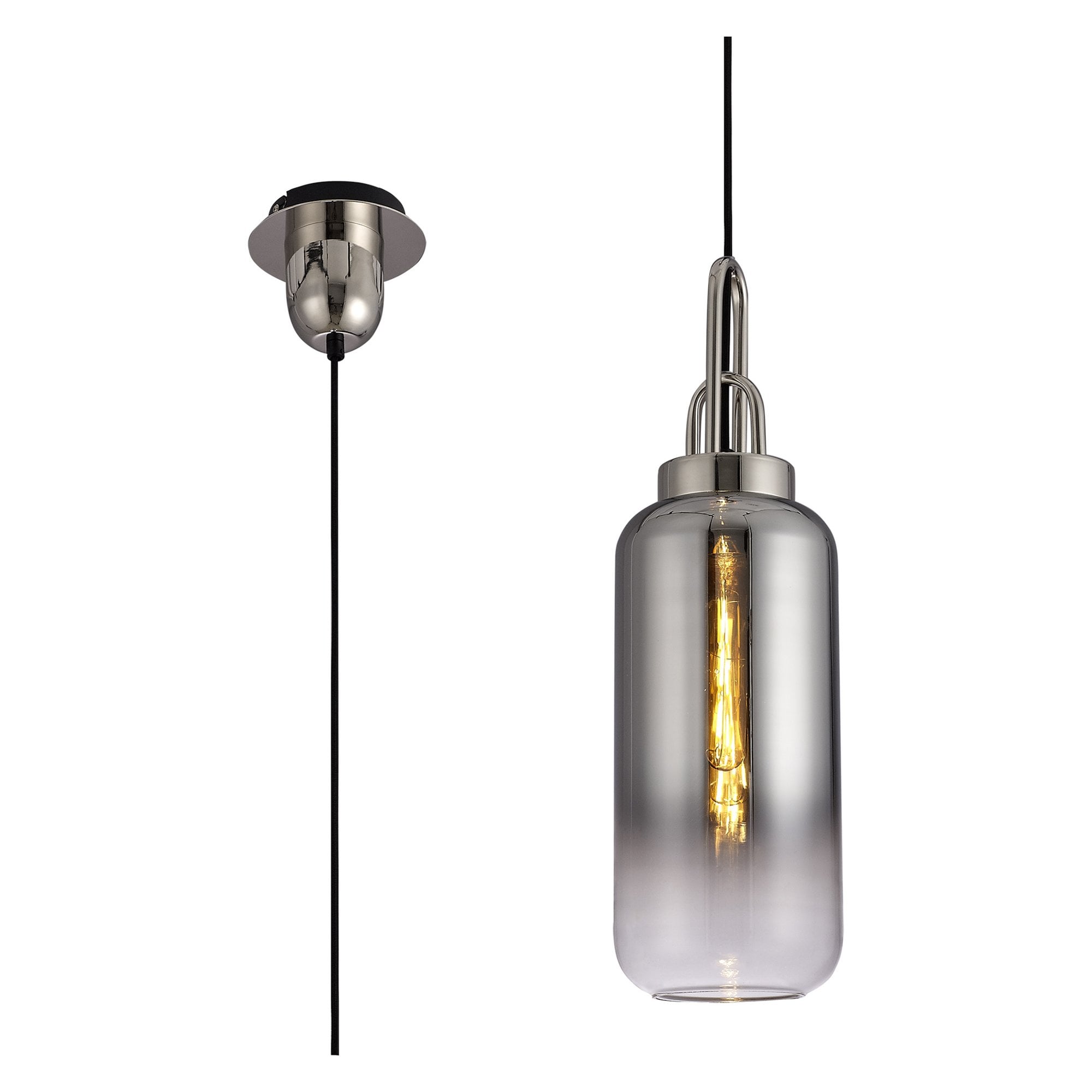 NLK03489 Acme 1 Light Pendant With 30cm Cylinder Glass Polished Nickel/Matt Black/Smoked/Clear