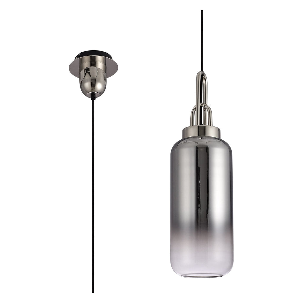 NLK03489 Acme 1 Light Pendant With 30cm Cylinder Glass Polished Nickel/Matt Black/Smoked/Clear