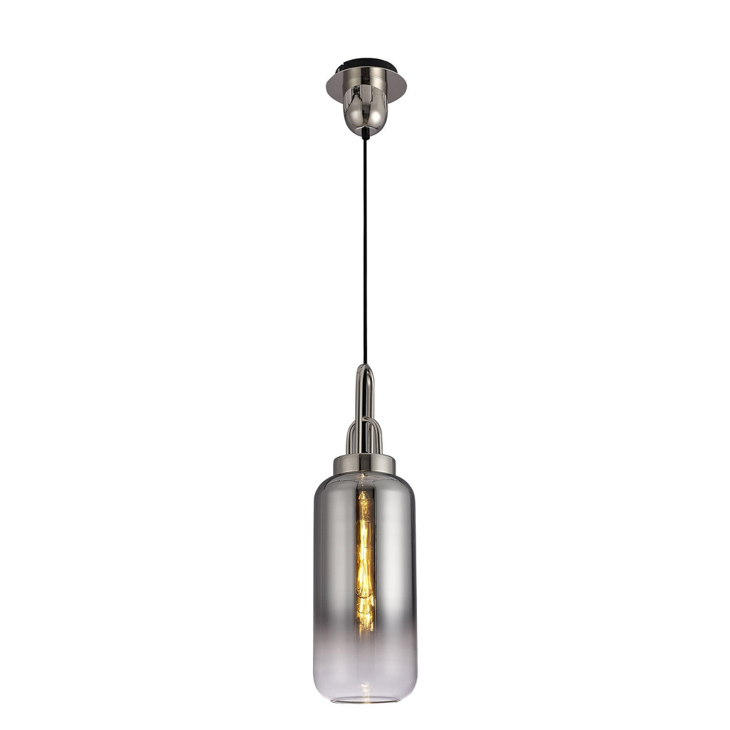 NLK03489 Acme 1 Light Pendant With 30cm Cylinder Glass Polished Nickel/Matt Black/Smoked/Clear