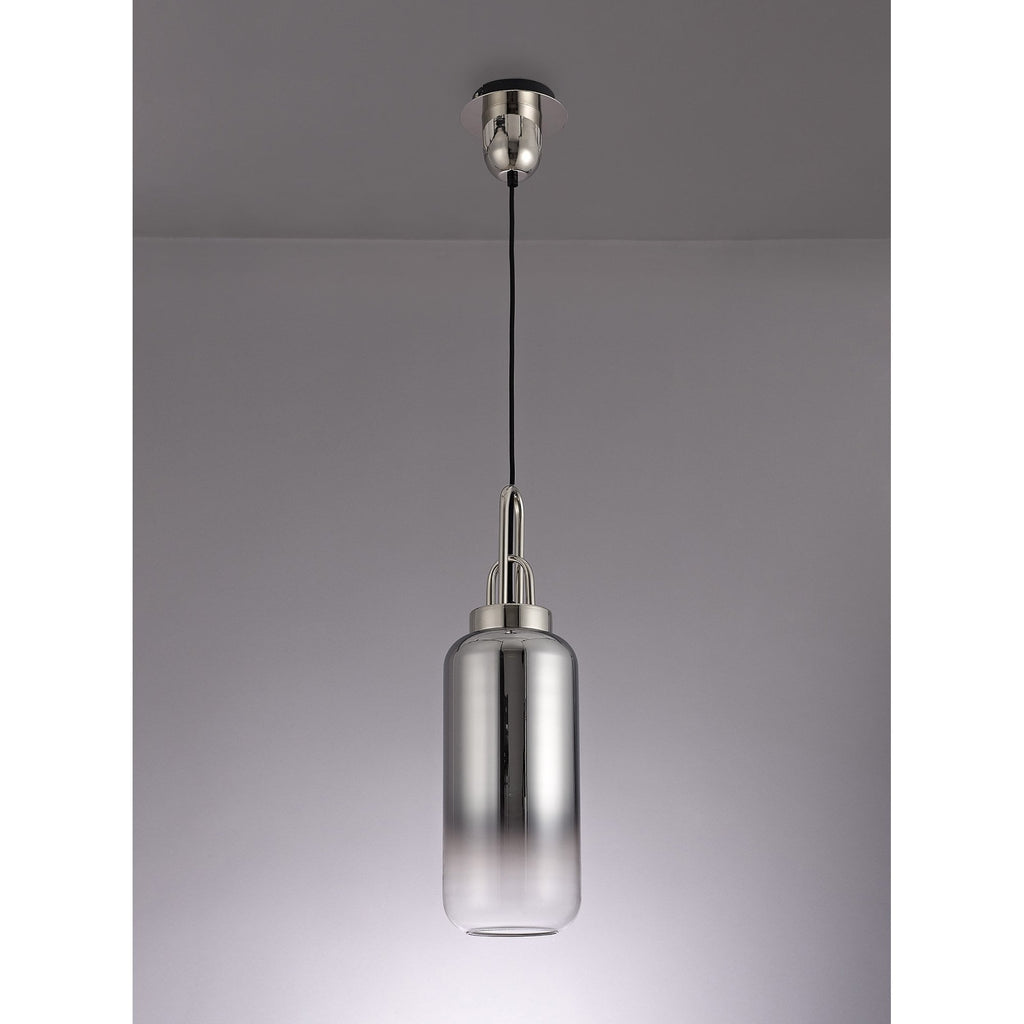NLK03489 Acme 1 Light Pendant With 30cm Cylinder Glass Polished Nickel/Matt Black/Smoked/Clear