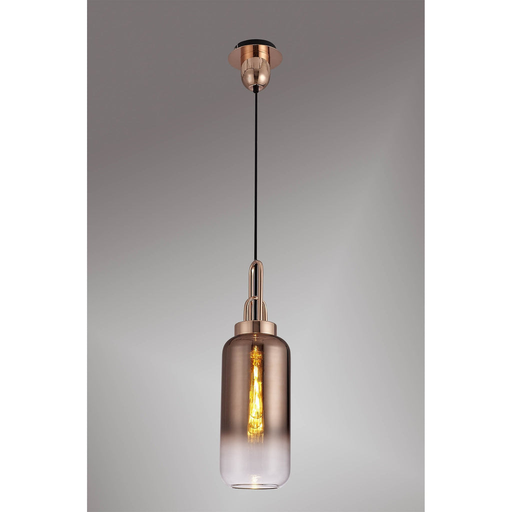 NLK03499 Acme 1 Light Pendant With 30cm Cylinder Glass Copper/Matt Black/Clear