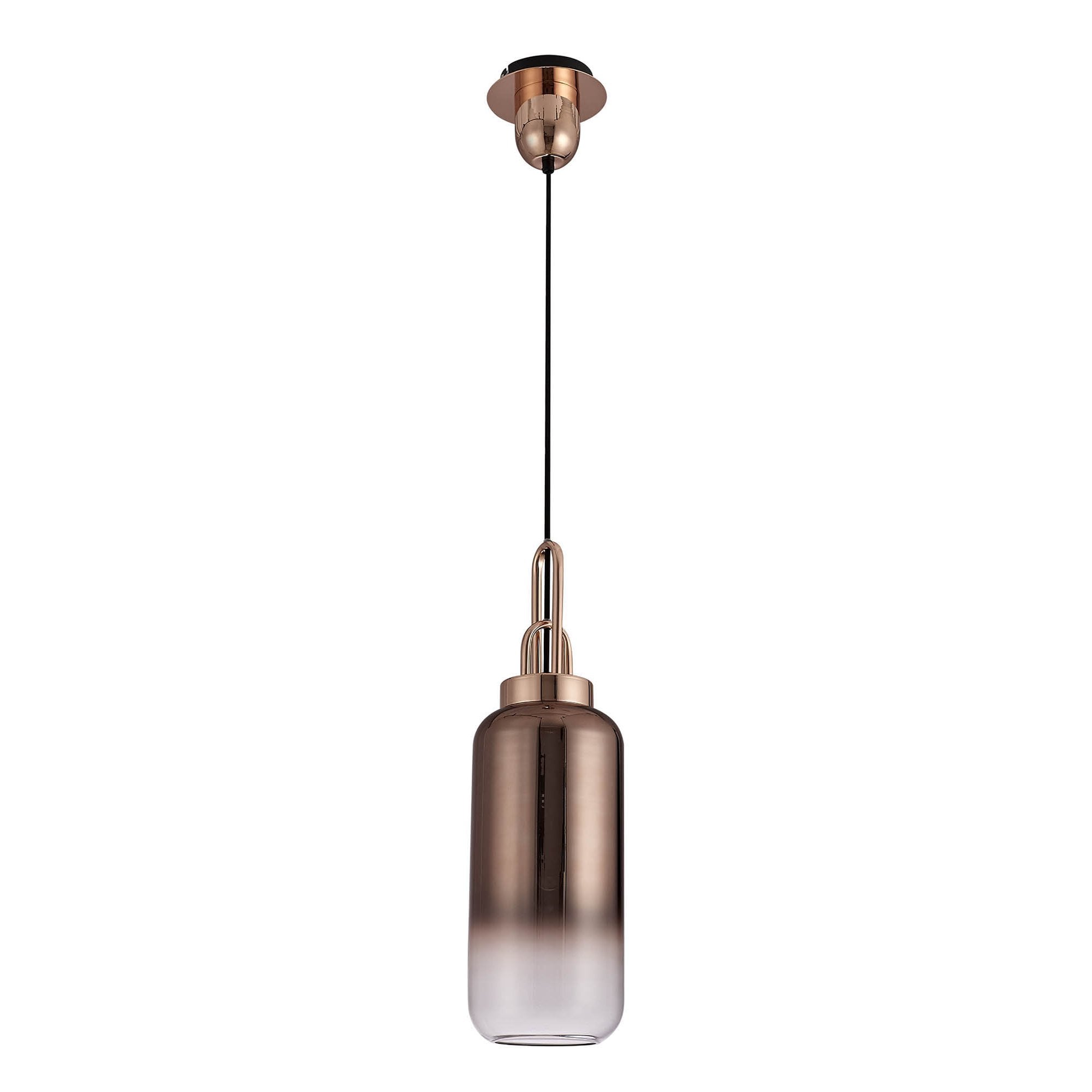 NLK03499 Acme 1 Light Pendant With 30cm Cylinder Glass Copper/Matt Black/Clear