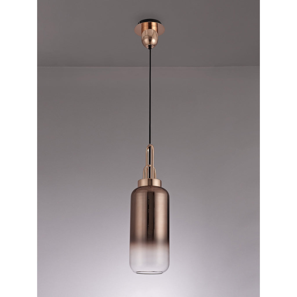NLK03499 Acme 1 Light Pendant With 30cm Cylinder Glass Copper/Matt Black/Clear