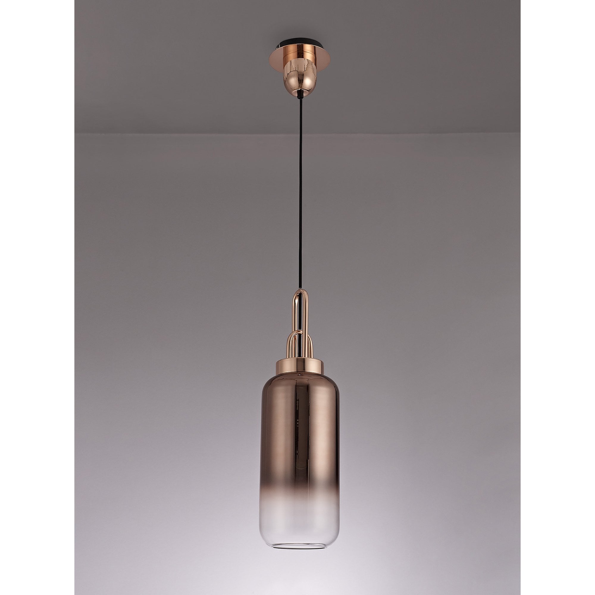 NLK03499 Acme 1 Light Pendant With 30cm Cylinder Glass Copper/Matt Black/Clear
