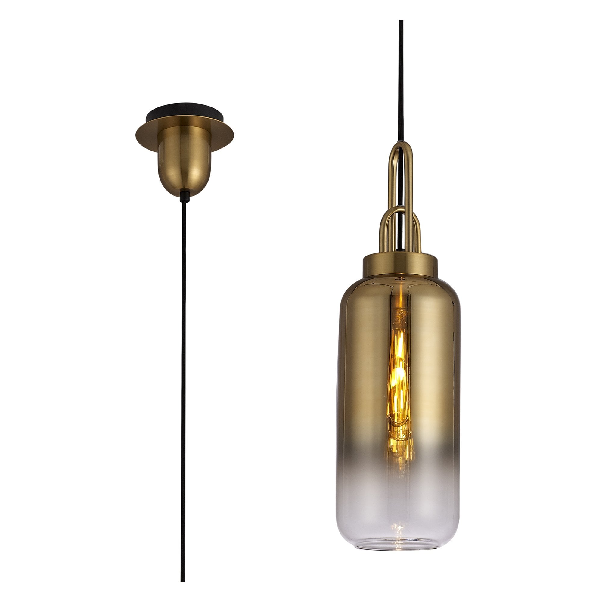 NLK03509 Acme 1 Light Pendant With 30cm Cylinder Glass Brass Gold/Matt Black/Clear