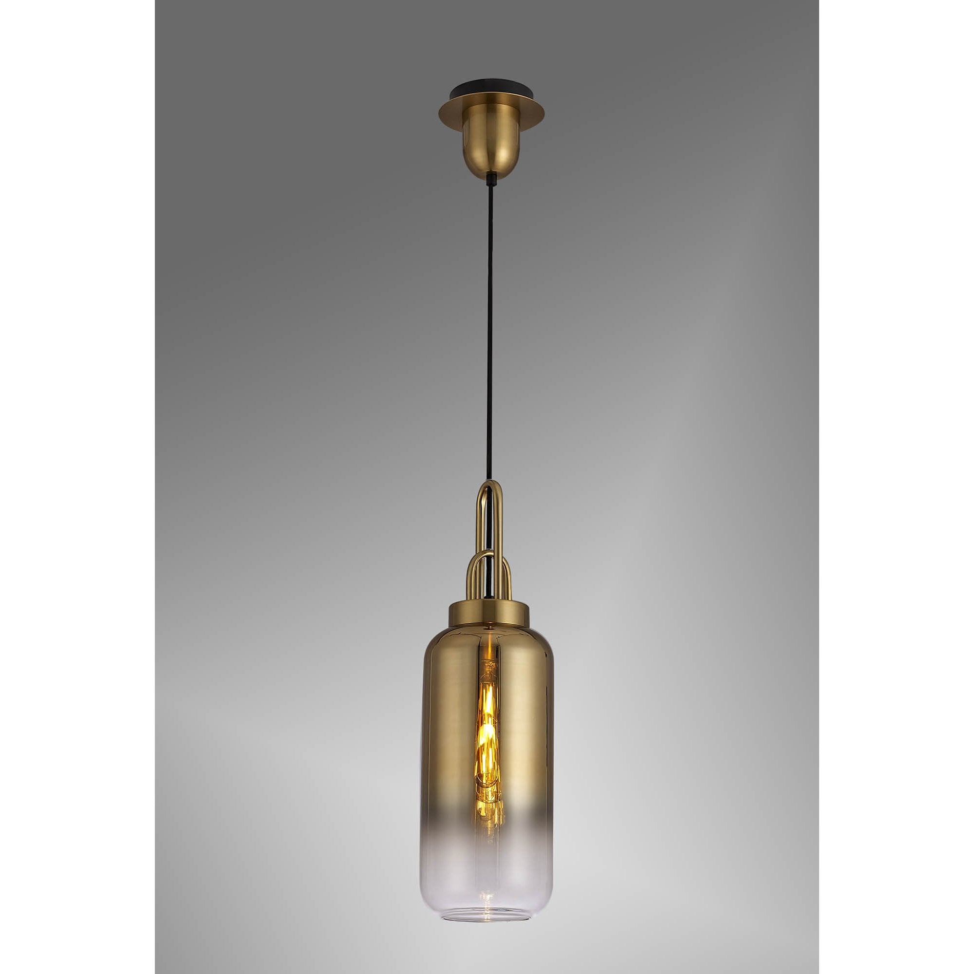 NLK03509 Acme 1 Light Pendant With 30cm Cylinder Glass Brass Gold/Matt Black/Clear