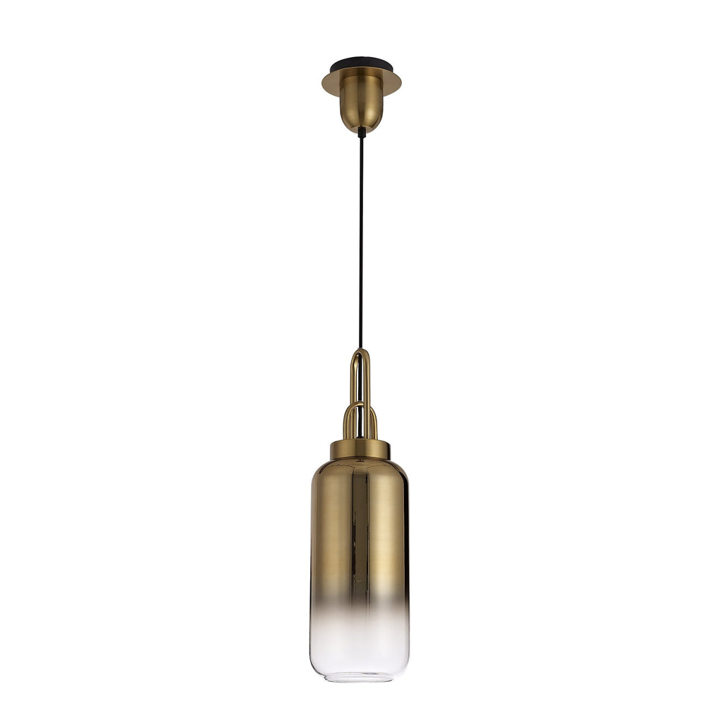 NLK03509 Acme 1 Light Pendant With 30cm Cylinder Glass Brass Gold/Matt Black/Clear
