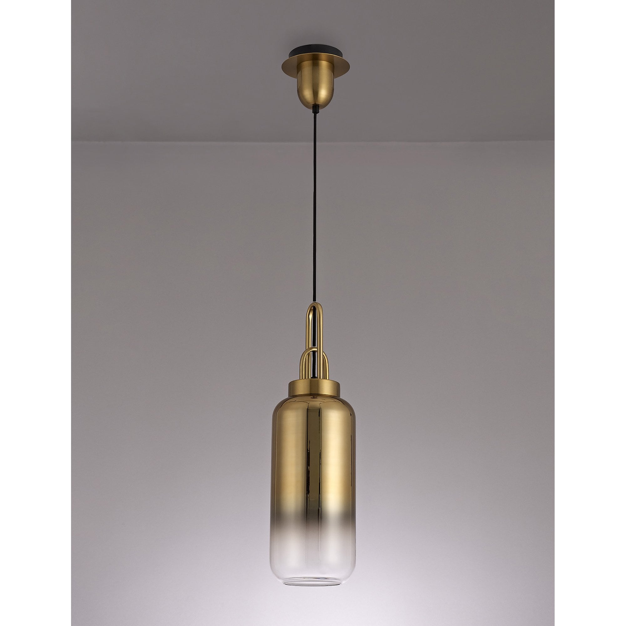NLK03509 Acme 1 Light Pendant With 30cm Cylinder Glass Brass Gold/Matt Black/Clear