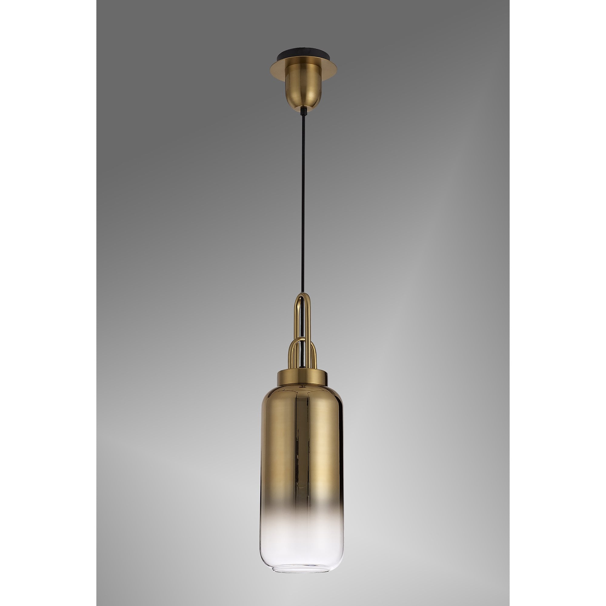 NLK03509 Acme 1 Light Pendant With 30cm Cylinder Glass Brass Gold/Matt Black/Clear