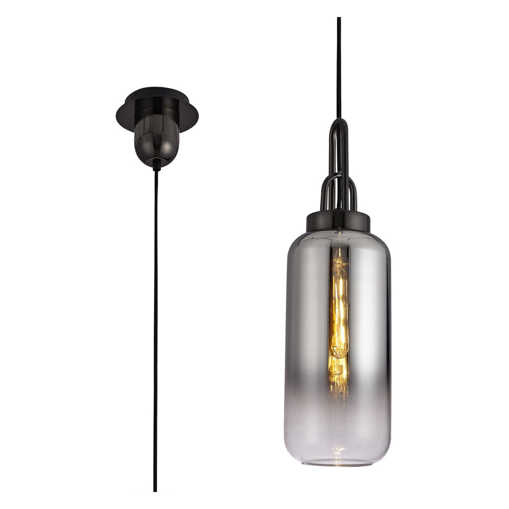 NLK03519 Acme 1 Light Pendant With 30cm Cylinder Glass Black Chrome/Matt Black/Smoked/Clear