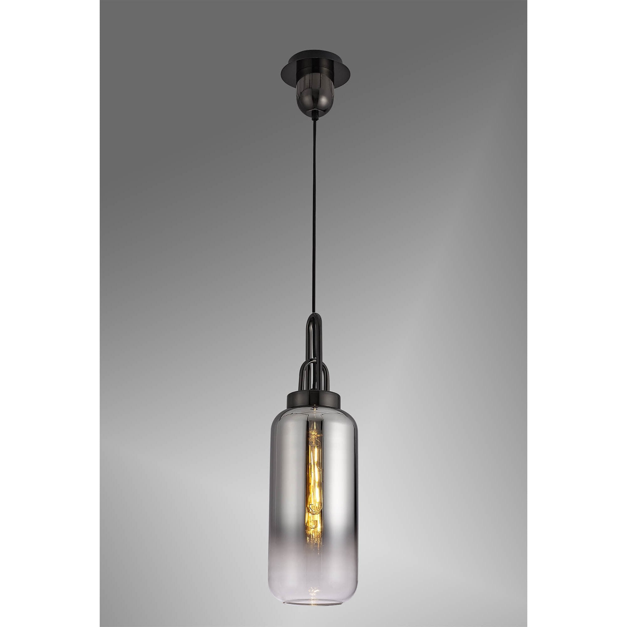 NLK03519 Acme 1 Light Pendant With 30cm Cylinder Glass Black Chrome/Matt Black/Smoked/Clear