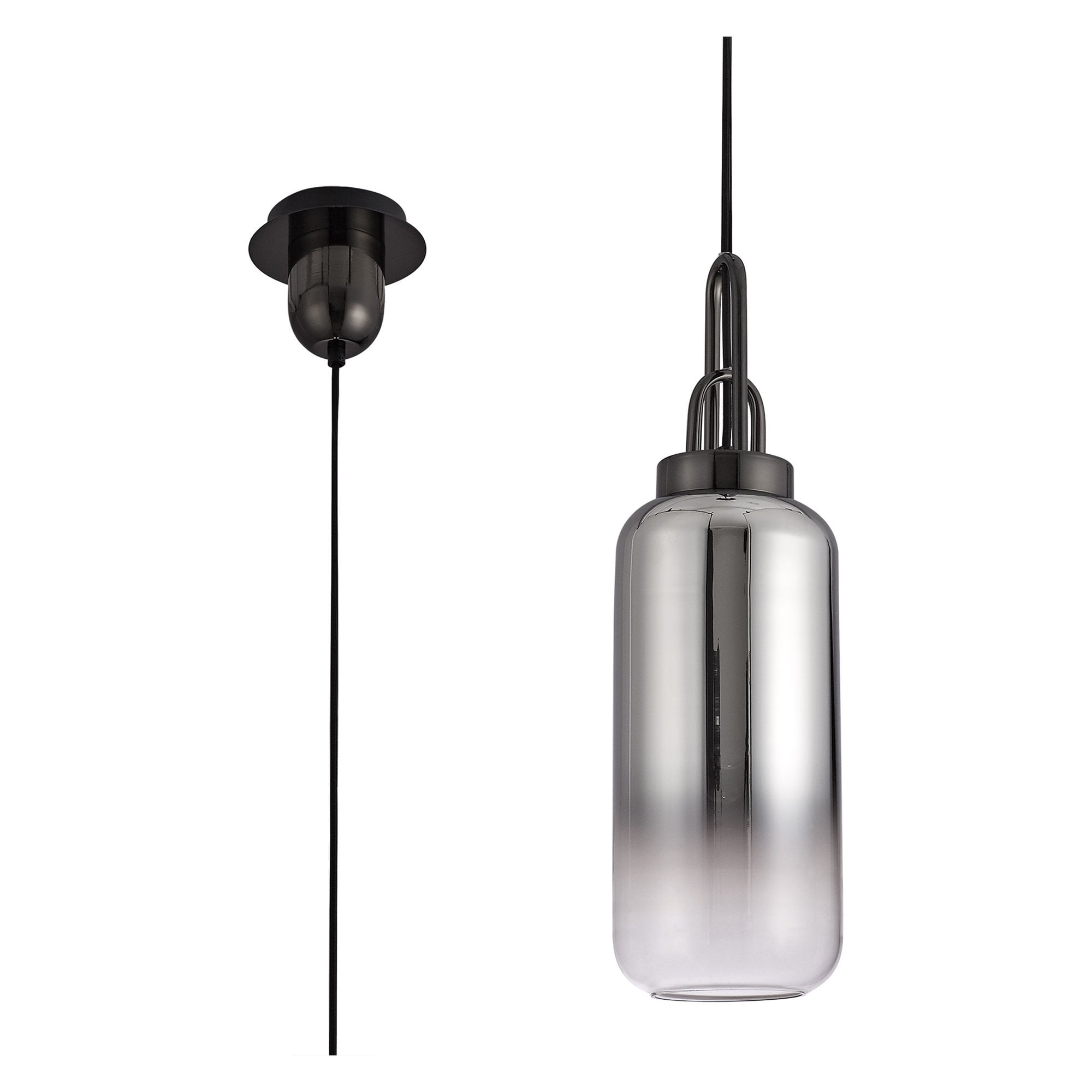 NLK03519 Acme 1 Light Pendant With 30cm Cylinder Glass Black Chrome/Matt Black/Smoked/Clear