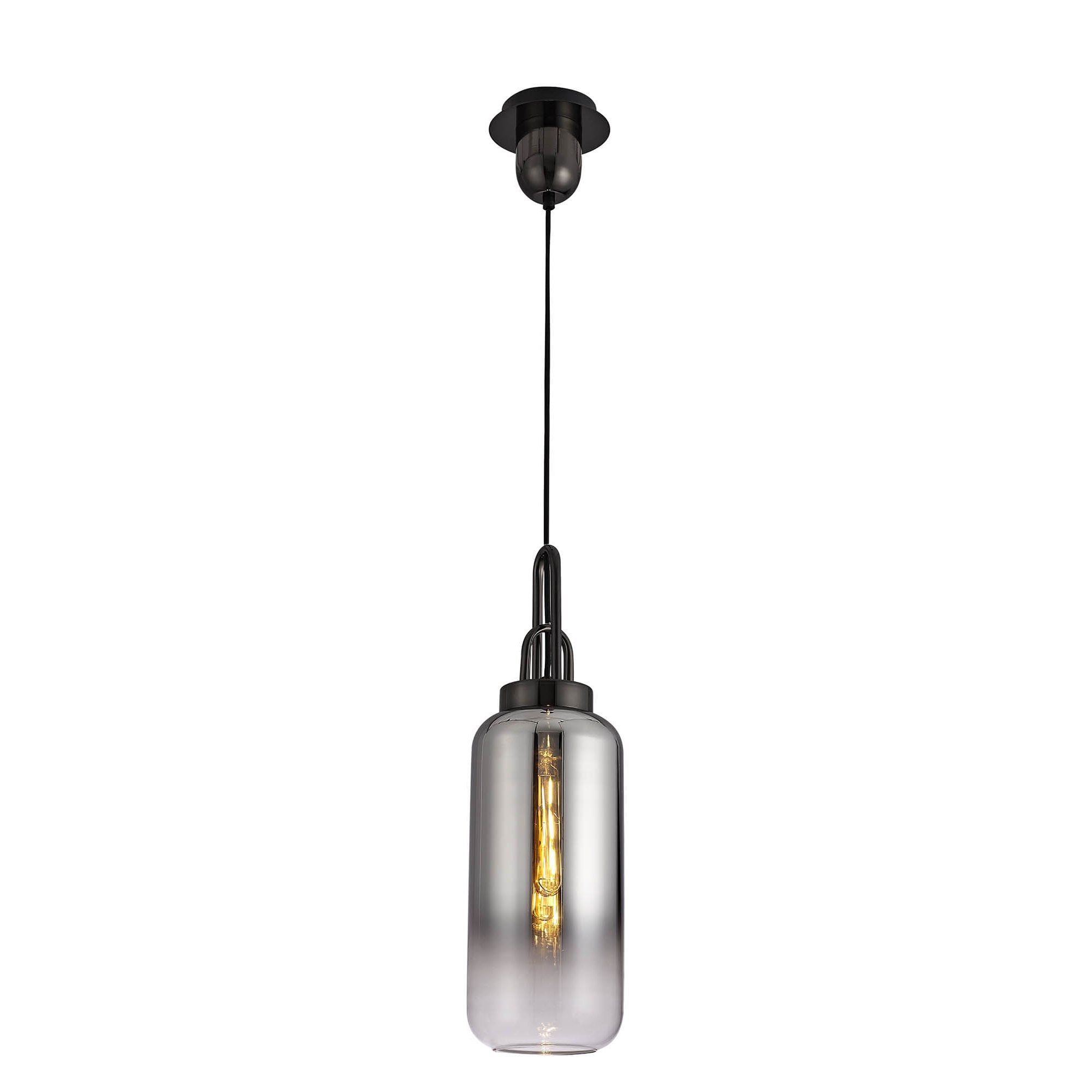NLK03519 Acme 1 Light Pendant With 30cm Cylinder Glass Black Chrome/Matt Black/Smoked/Clear