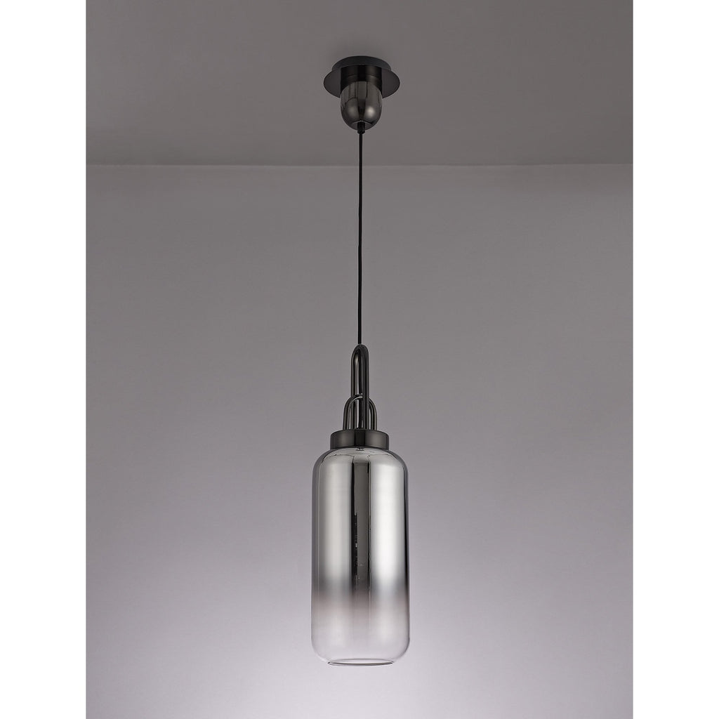 NLK03519 Acme 1 Light Pendant With 30cm Cylinder Glass Black Chrome/Matt Black/Smoked/Clear