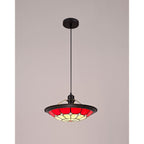 NLK00059 Archie 1 Light Pendant With 35cm Tiffany Shade CRome/Red/Clear Crystal Centre/Aged Antique Brass Trim/Black