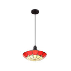 NLK00059 Archie 1 Light Pendant With 35cm Tiffany Shade CRome/Red/Clear Crystal Centre/Aged Antique Brass Trim/Black