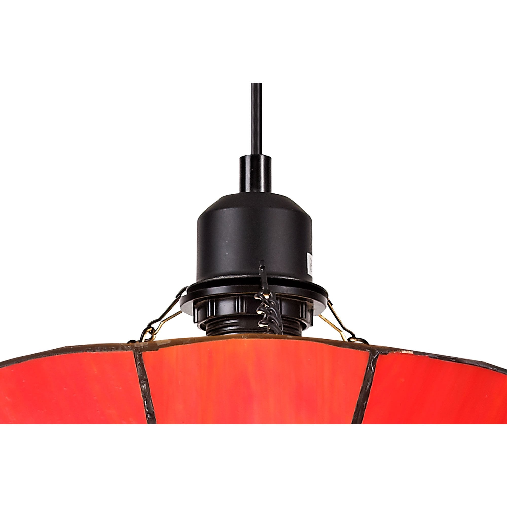 NLK00059 Archie 1 Light Pendant With 35cm Tiffany Shade CRome/Red/Clear Crystal Centre/Aged Antique Brass Trim/Black