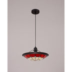 NLK00059 Archie 1 Light Pendant With 35cm Tiffany Shade CRome/Red/Clear Crystal Centre/Aged Antique Brass Trim/Black