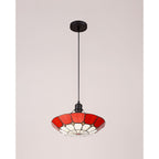 NLK00059 Archie 1 Light Pendant With 35cm Tiffany Shade CRome/Red/Clear Crystal Centre/Aged Antique Brass Trim/Black