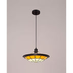 NLK00069 Archie 1 Light Pendant With 35cm Tiffany Shade CRome/Beige/Clear Crystal Centre/Aged Antique Brass Trim/Black