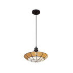 NLK00069 Archie 1 Light Pendant With 35cm Tiffany Shade CRome/Beige/Clear Crystal Centre/Aged Antique Brass Trim/Black