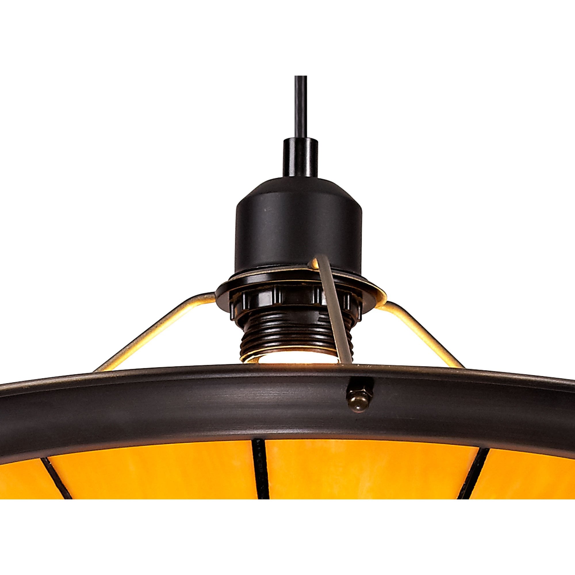 NLK00069 Archie 1 Light Pendant With 35cm Tiffany Shade CRome/Beige/Clear Crystal Centre/Aged Antique Brass Trim/Black