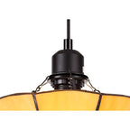 NLK00069 Archie 1 Light Pendant With 35cm Tiffany Shade CRome/Beige/Clear Crystal Centre/Aged Antique Brass Trim/Black