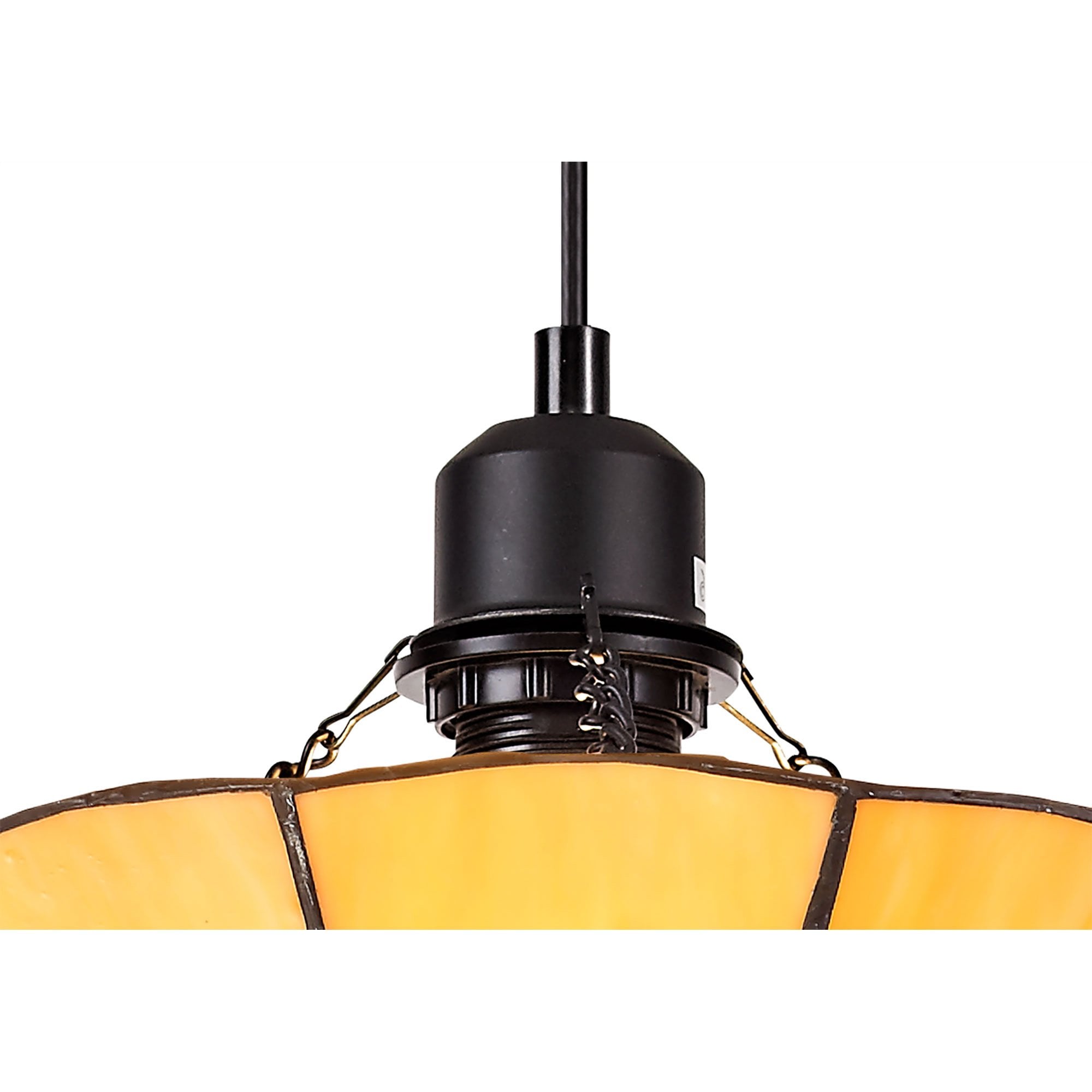 NLK00069 Archie 1 Light Pendant With 35cm Tiffany Shade CRome/Beige/Clear Crystal Centre/Aged Antique Brass Trim/Black