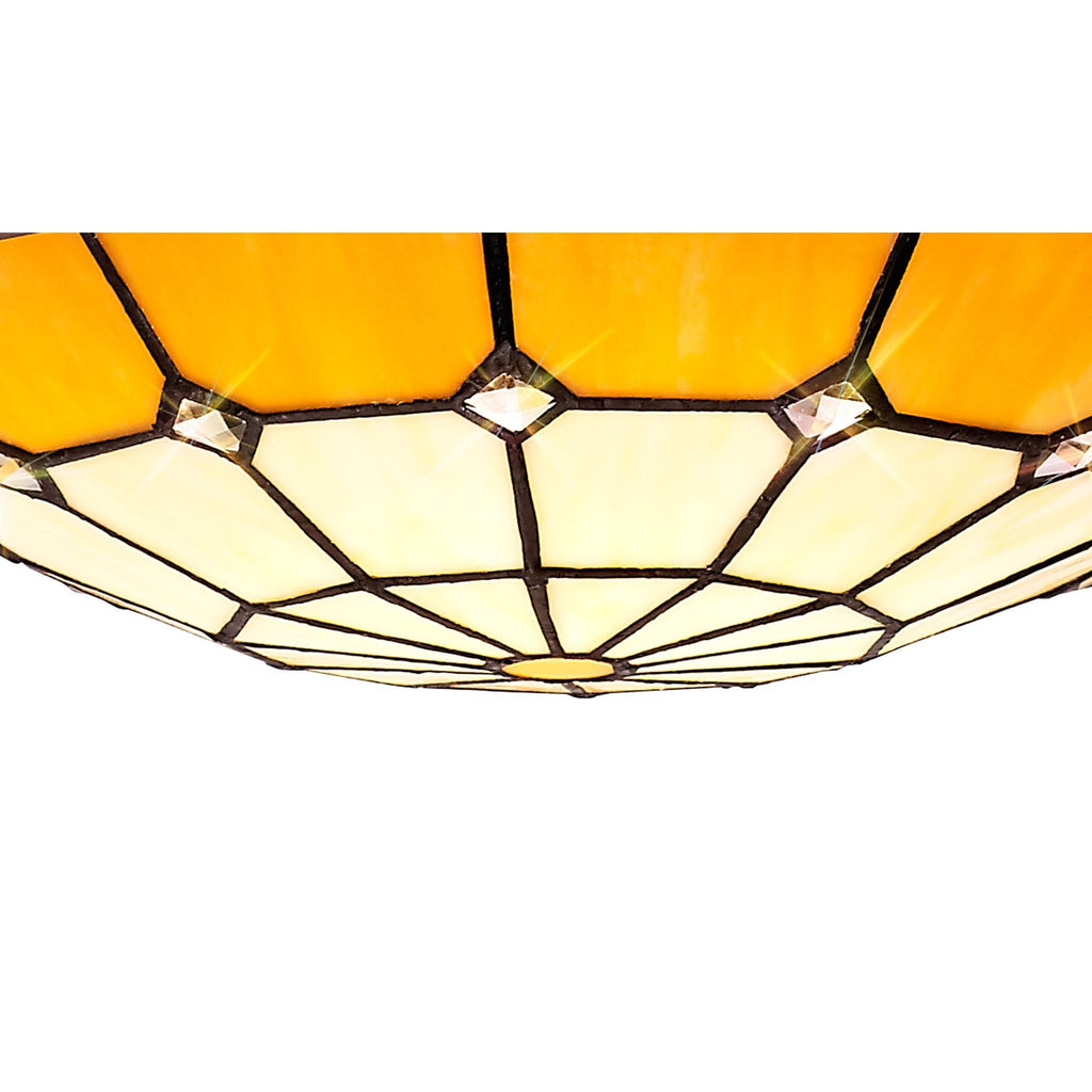 NLK00069 Archie 1 Light Pendant With 35cm Tiffany Shade CRome/Beige/Clear Crystal Centre/Aged Antique Brass Trim/Black
