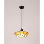 NLK00069 Archie 1 Light Pendant With 35cm Tiffany Shade CRome/Beige/Clear Crystal Centre/Aged Antique Brass Trim/Black