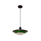 NLK00079 Archie 1 Light Pendant With 35cm Tiffany Shade CRome/Green/Clear Crystal Centre/Aged Antique Brass Trim/Black