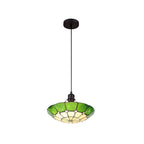NLK00079 Archie 1 Light Pendant With 35cm Tiffany Shade CRome/Green/Clear Crystal Centre/Aged Antique Brass Trim/Black