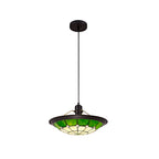 NLK00079 Archie 1 Light Pendant With 35cm Tiffany Shade CRome/Green/Clear Crystal Centre/Aged Antique Brass Trim/Black