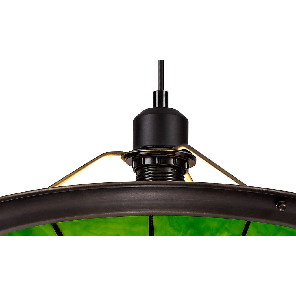 NLK00079 Archie 1 Light Pendant With 35cm Tiffany Shade CRome/Green/Clear Crystal Centre/Aged Antique Brass Trim/Black