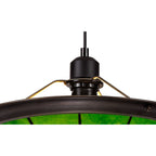 NLK00079 Archie 1 Light Pendant With 35cm Tiffany Shade CRome/Green/Clear Crystal Centre/Aged Antique Brass Trim/Black