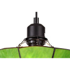 NLK00079 Archie 1 Light Pendant With 35cm Tiffany Shade CRome/Green/Clear Crystal Centre/Aged Antique Brass Trim/Black