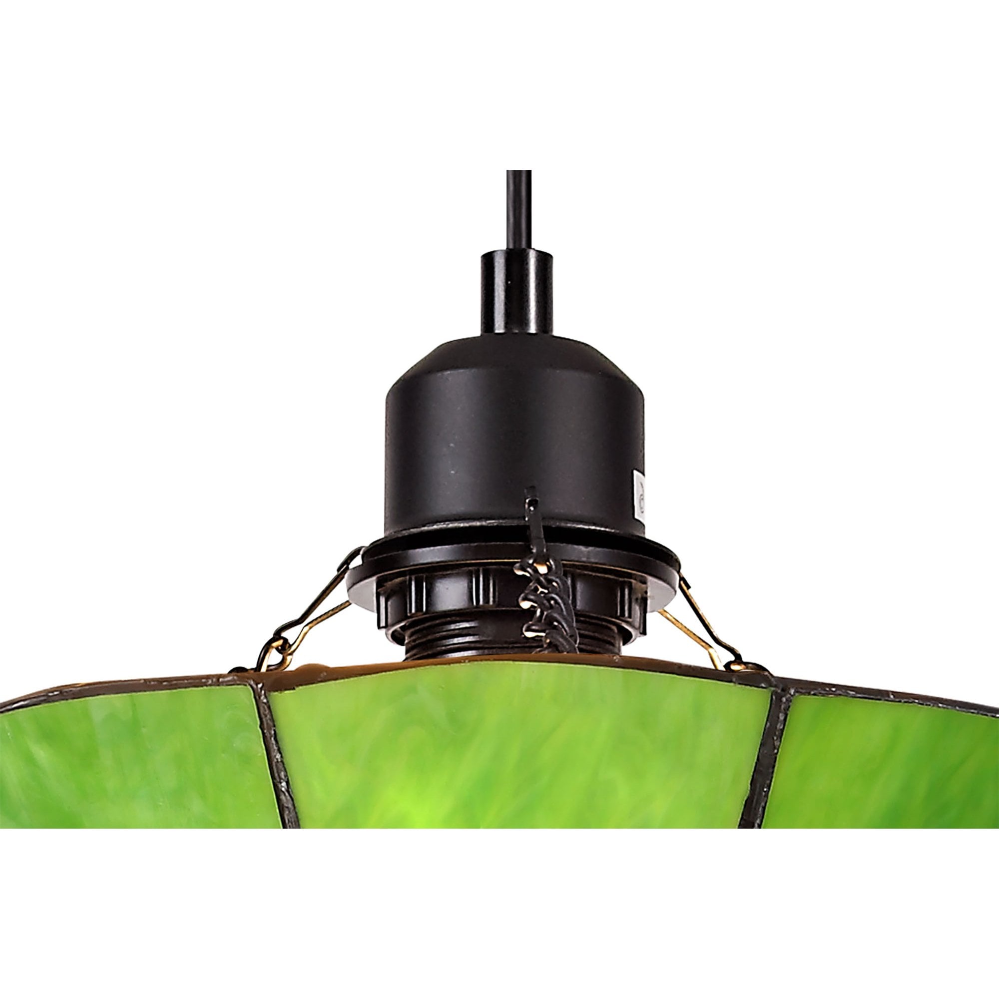 NLK00079 Archie 1 Light Pendant With 35cm Tiffany Shade CRome/Green/Clear Crystal Centre/Aged Antique Brass Trim/Black