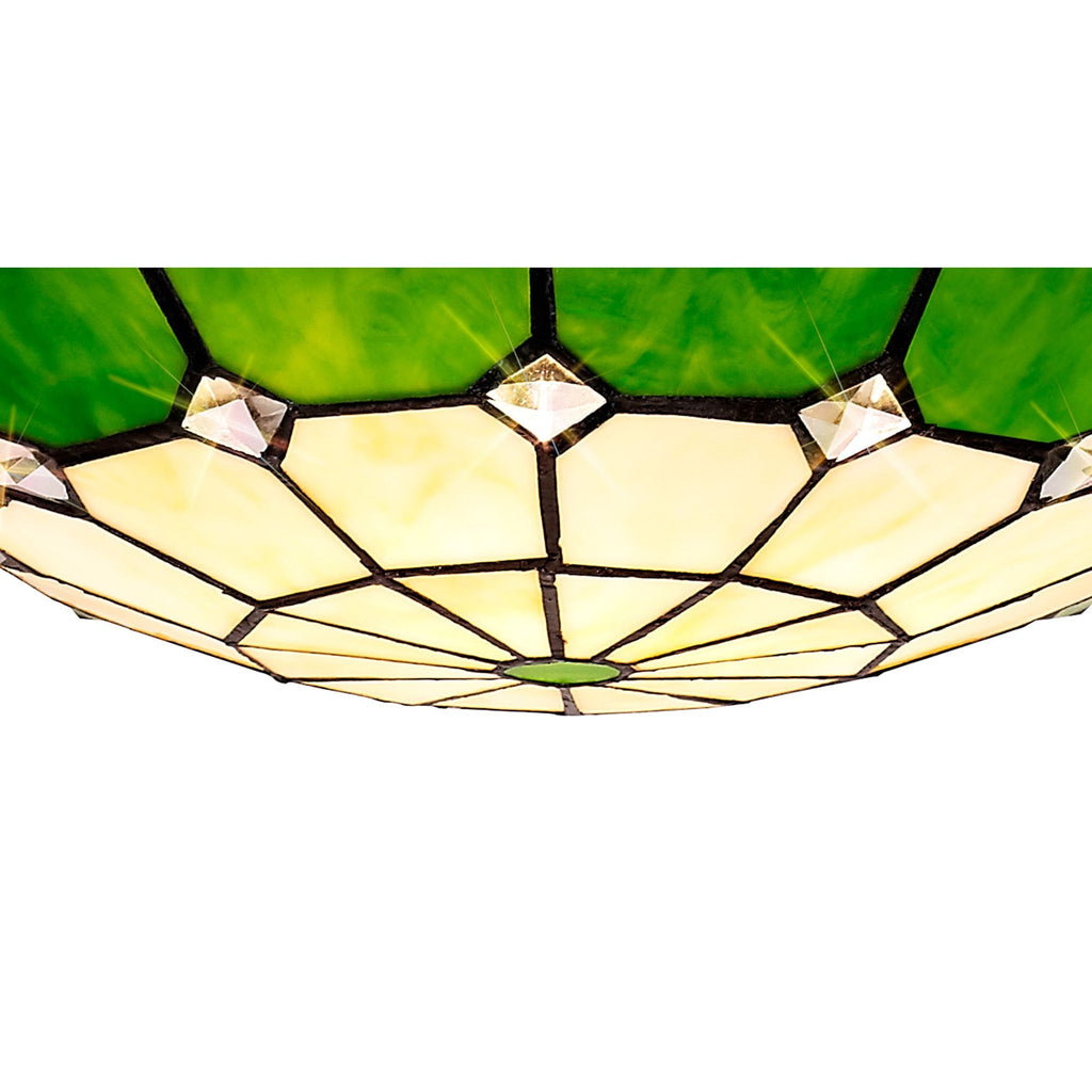 NLK00079 Archie 1 Light Pendant With 35cm Tiffany Shade CRome/Green/Clear Crystal Centre/Aged Antique Brass Trim/Black